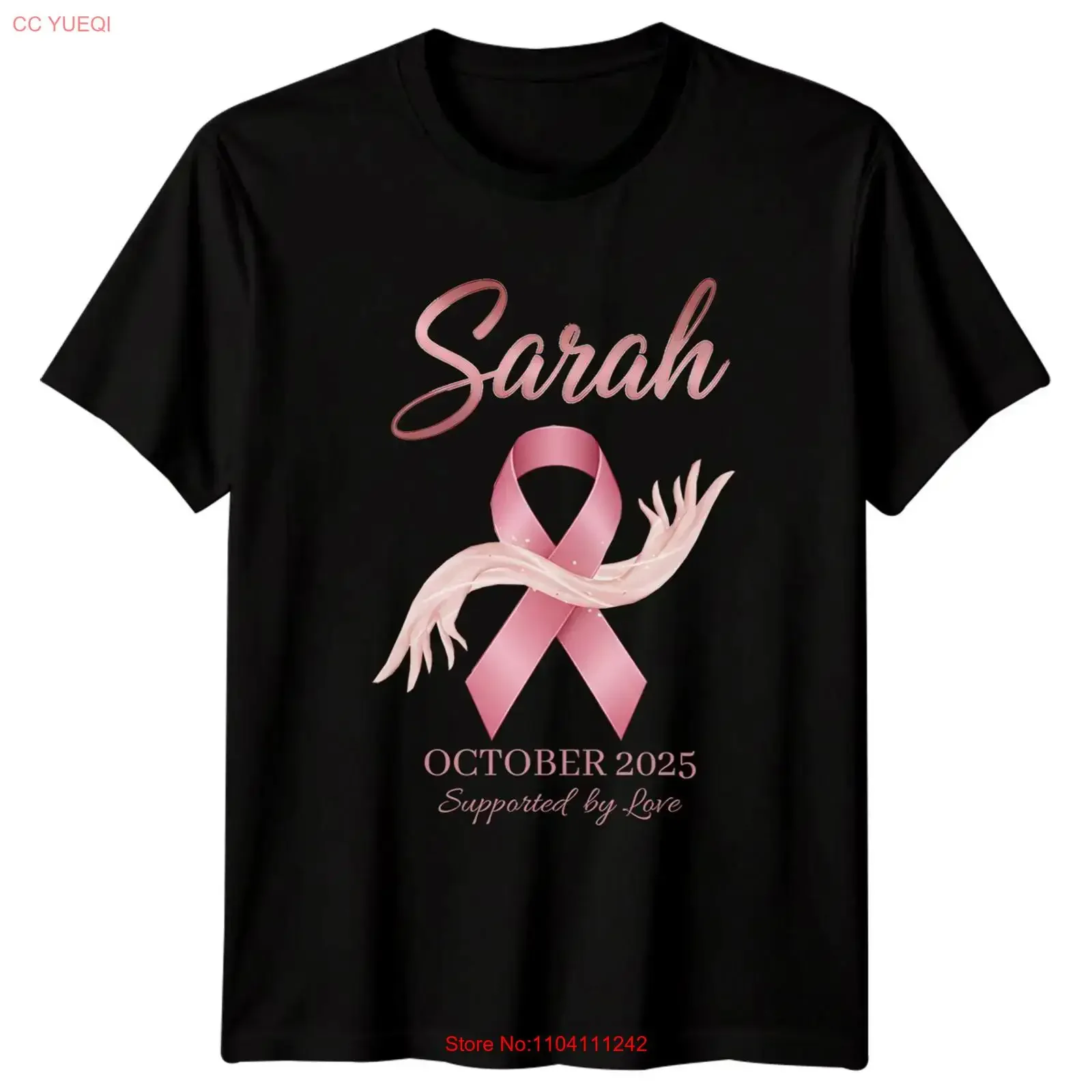 Sarah October 2025 Supported By Love Breast Cancer Awareness T Shirt vintage Washed Stretched Top For Everyday Wear Soft