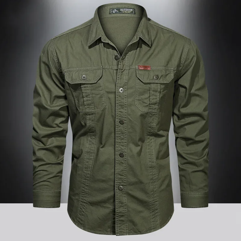 New 100% Cotton Cargo Shirt for Men Long Sleeve 2 Pocket Shirts Outdoor Casual Colthing High Quality Militar Overshirt Blouses