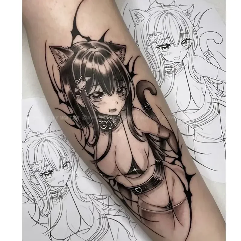 

Herbal Juice Temporary Tattoos Waterproof Fake Tattoo Sticker Sexy Charming Cat Girl Tatoo Body Sticker Last for 15 Days