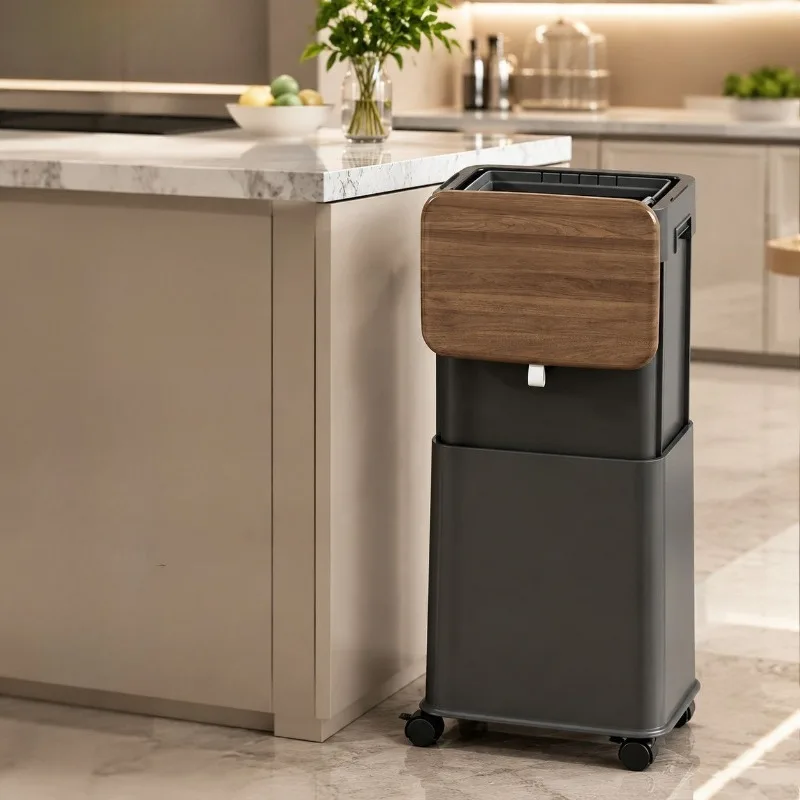 Kitchen Trash Can Large Capacity Adjustable Height 20-liter Luxury Garbage Can Modern Minimalist Food Litter Bins Home Supplies
