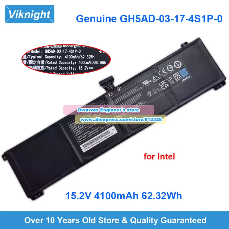 

Genuine GH5AD-03-17-4S1P-0 Battery 15.2V 4100mAh 62.32Wh for Intel NUC23 X15 AC57 Laptop Battery