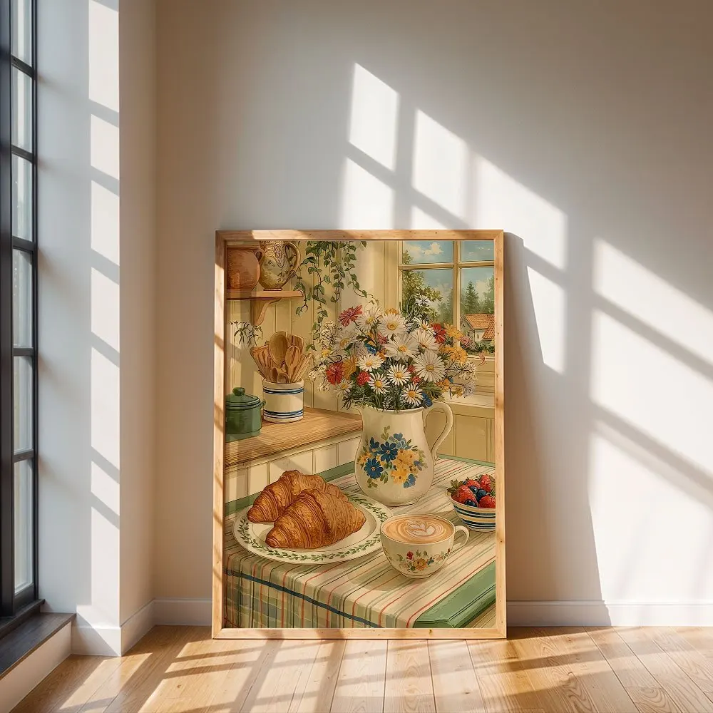 Vintage Country Kitchen Breakfast Still Life Canvas Wall Decor Picture, 2D Printed Poster Wall Art