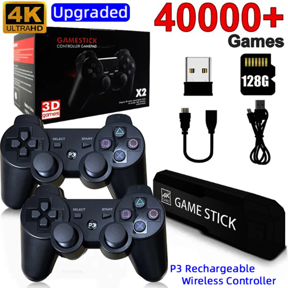 Game Stick GD10 4K HD Output TV Game Stick P3 Rechargeable 2.4G wireless Dual Handle Portable video Game Console For PSP PS1 N64