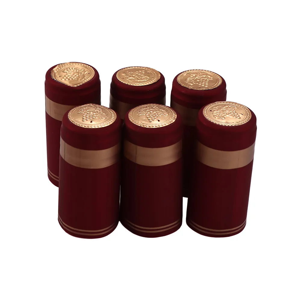 100Pcs PVC Wine Heat Shrinkable Cap Straight Mouth Tear Tab Wine Shrink Film Wrap Black Red Wine Bottle Cap