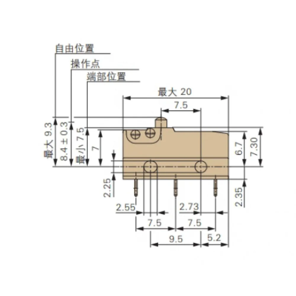 

DB3 Gold Contact Micro Switch, Travel Limit Button Switch, 3-pin IP50, 0.1A, 250V, 1Pc