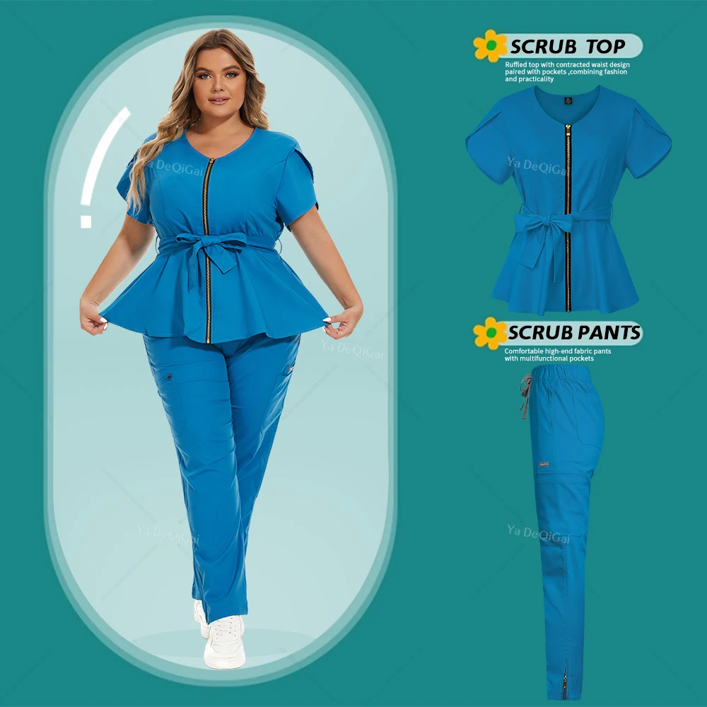 Oversized Medical Fashion Hospital Scrubs Set Nurse Nursing Uniforms Beauty Salon Tops Pants Short Sleeve Jogging Suits