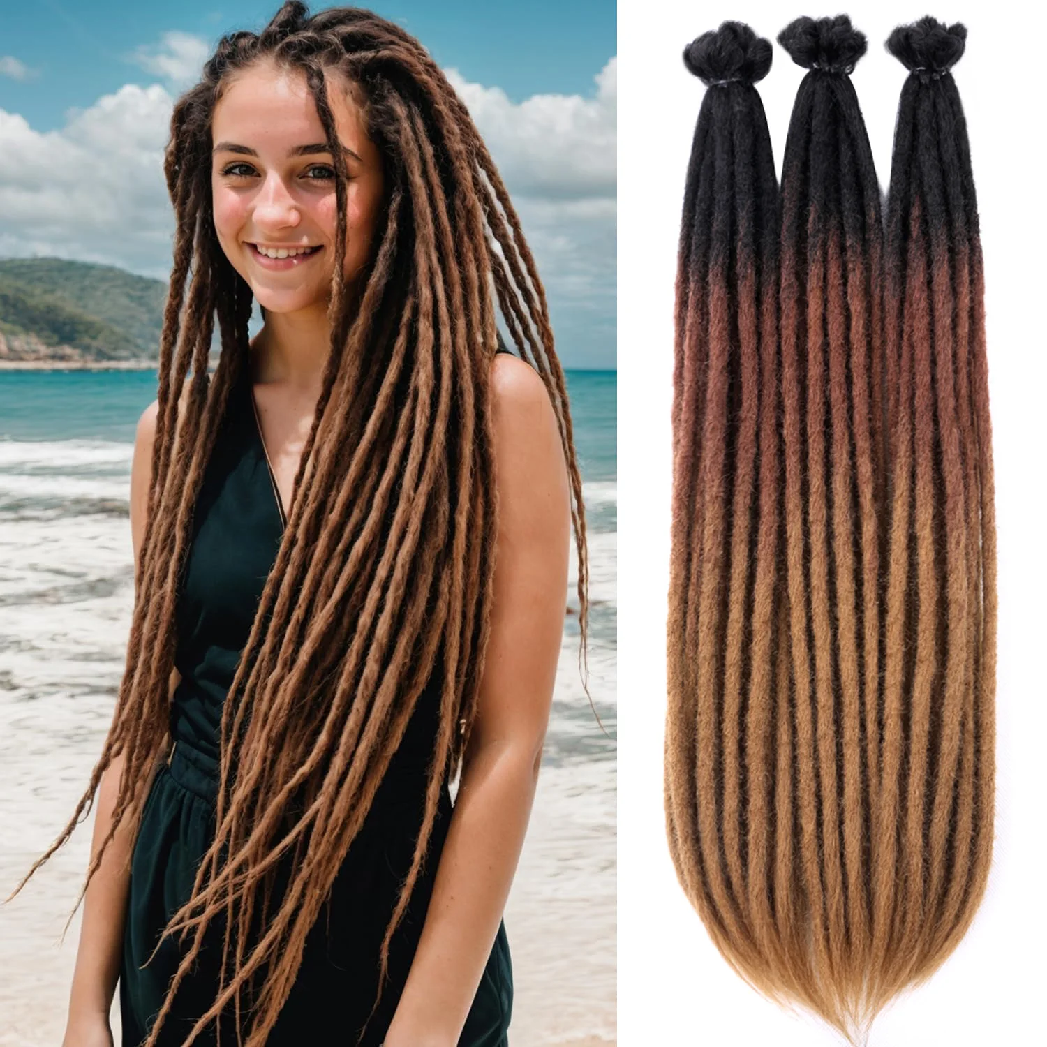 ملحقات Dreadlock الاصطناعية 10 السواحل الهبي واحدة نهاية الفزع أومبير Loc ملحقات 55 سنتيمتر الريغي نمط الكروشيه الشعر