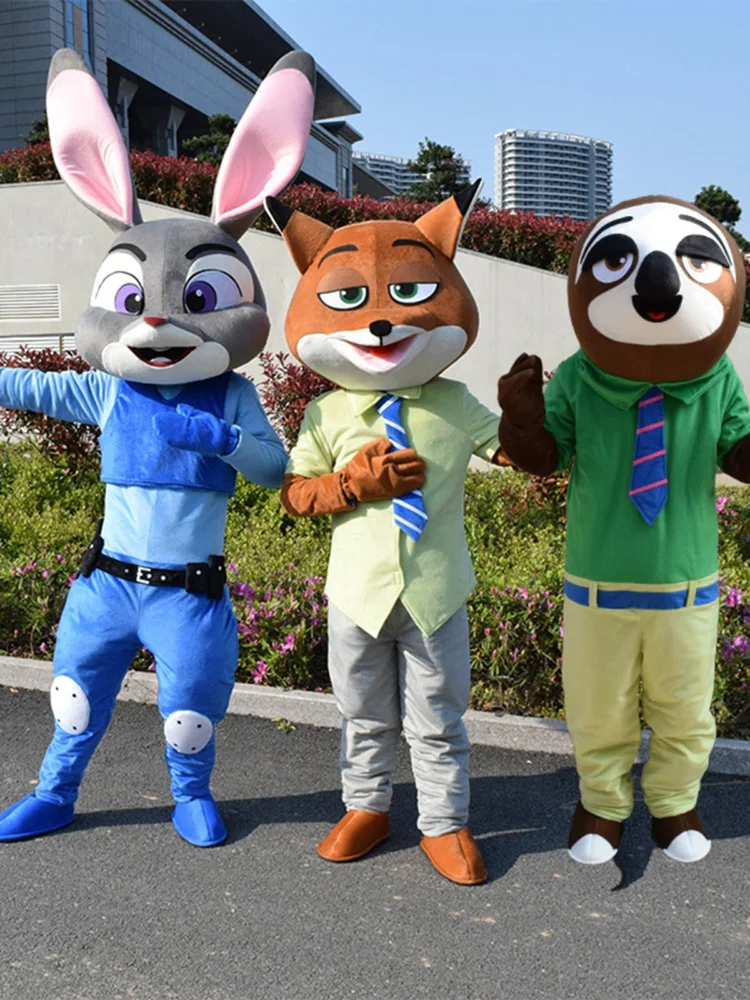 

Zootopia Official Cartoon Mascot Costumes Adorable Judy Hopps Rabbit Doll Nick Wilde Fox Headgear Performance Promotion Props
