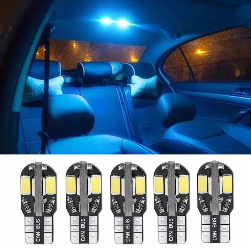 

10pcs W5W Led T10 Car Light Bulbs Canbus 5730 8SMD 12V 6000K White Car Side Wedge Light White Blue Lamp Bulb Car Interior Bulb