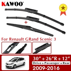 KAWOO Conjunto de lâminas de limpador de para-brisa dianteiro e traseiro para Renault GRand Scenic 3 2009 2010 2011 2012 2013 2014 2015 2016