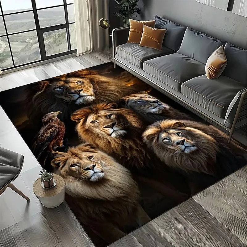 Fierce Tiger Lion Leopard Beast Animal Wildlife Cartoon Carpet Rug for Living Room Bedroom Sofa,Non-slip Floor Mat