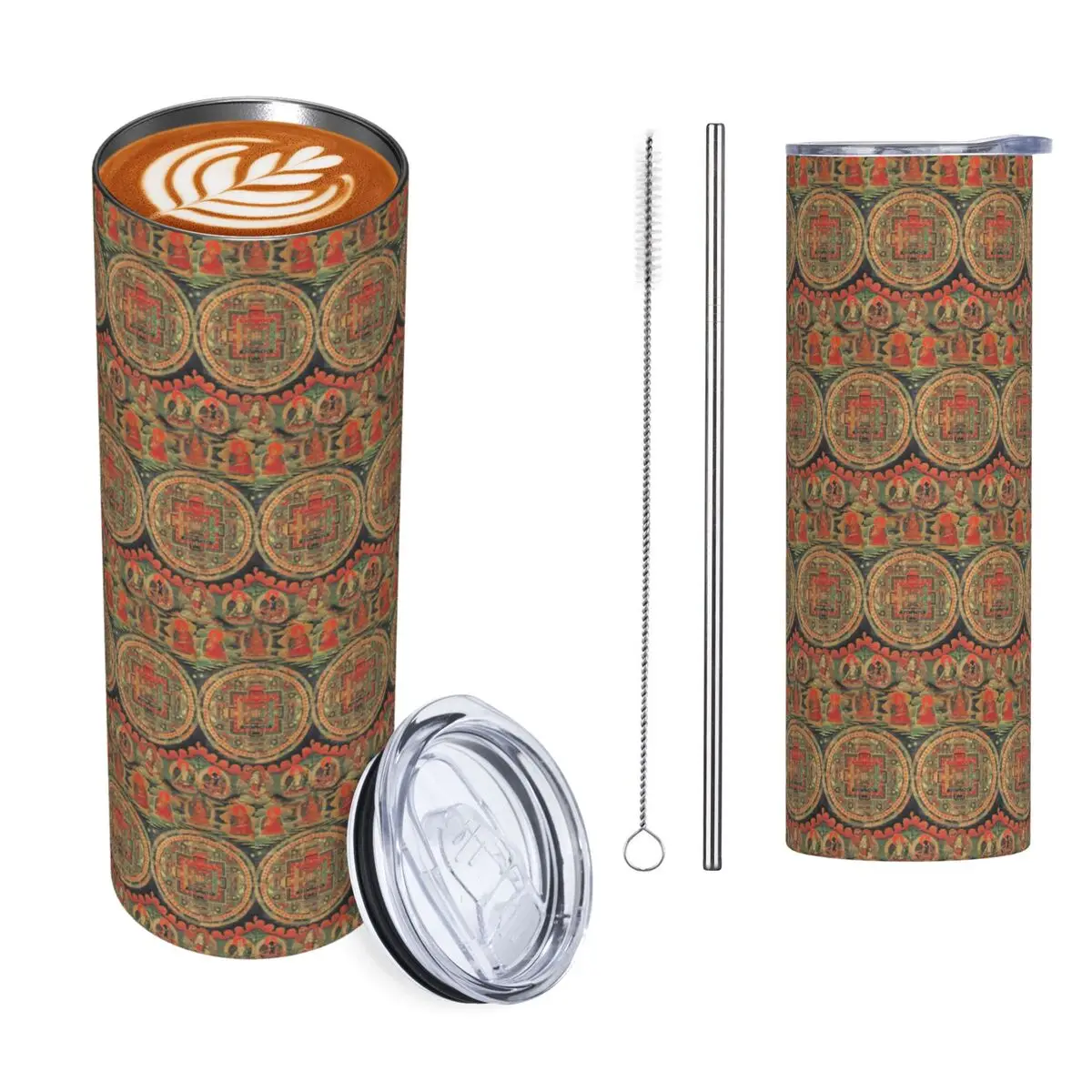 India Mandala Zen Buddha (4) Stainless Steel Tumbler Vacuum Insulated Mugs Thermal Cold Cups Straw With Lid 20oz