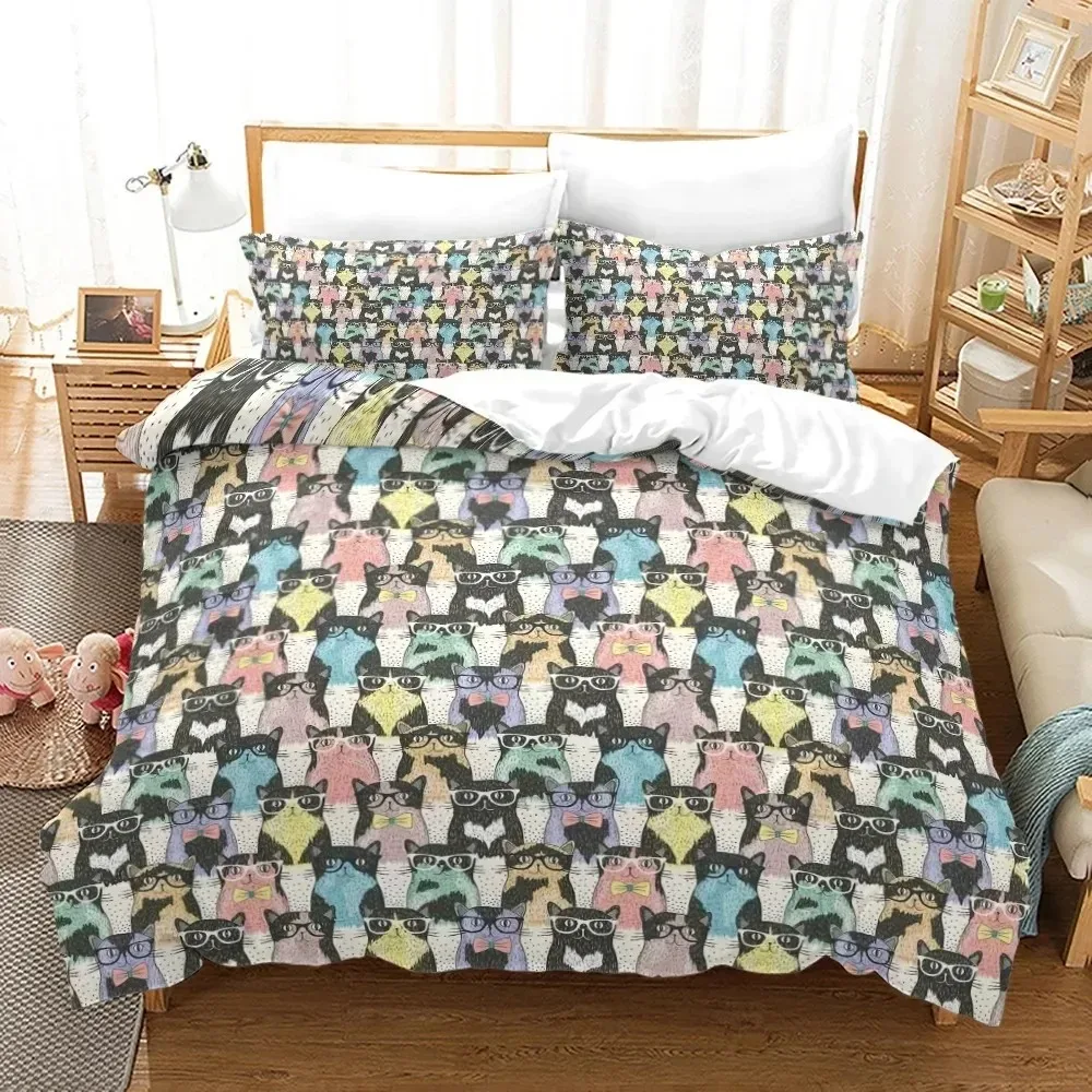 Set Sprei 3D Motif Kucing Lucu, Selimut, Sarung Bantal, Dekorasi Rumah, Ukuran Single, Double, Twin, King, Queen