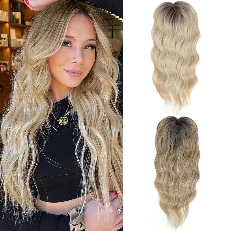 

The lady uses a set of synthetic hair clips with bangs to increase the volume of her hair on top, covering the white top hairsty