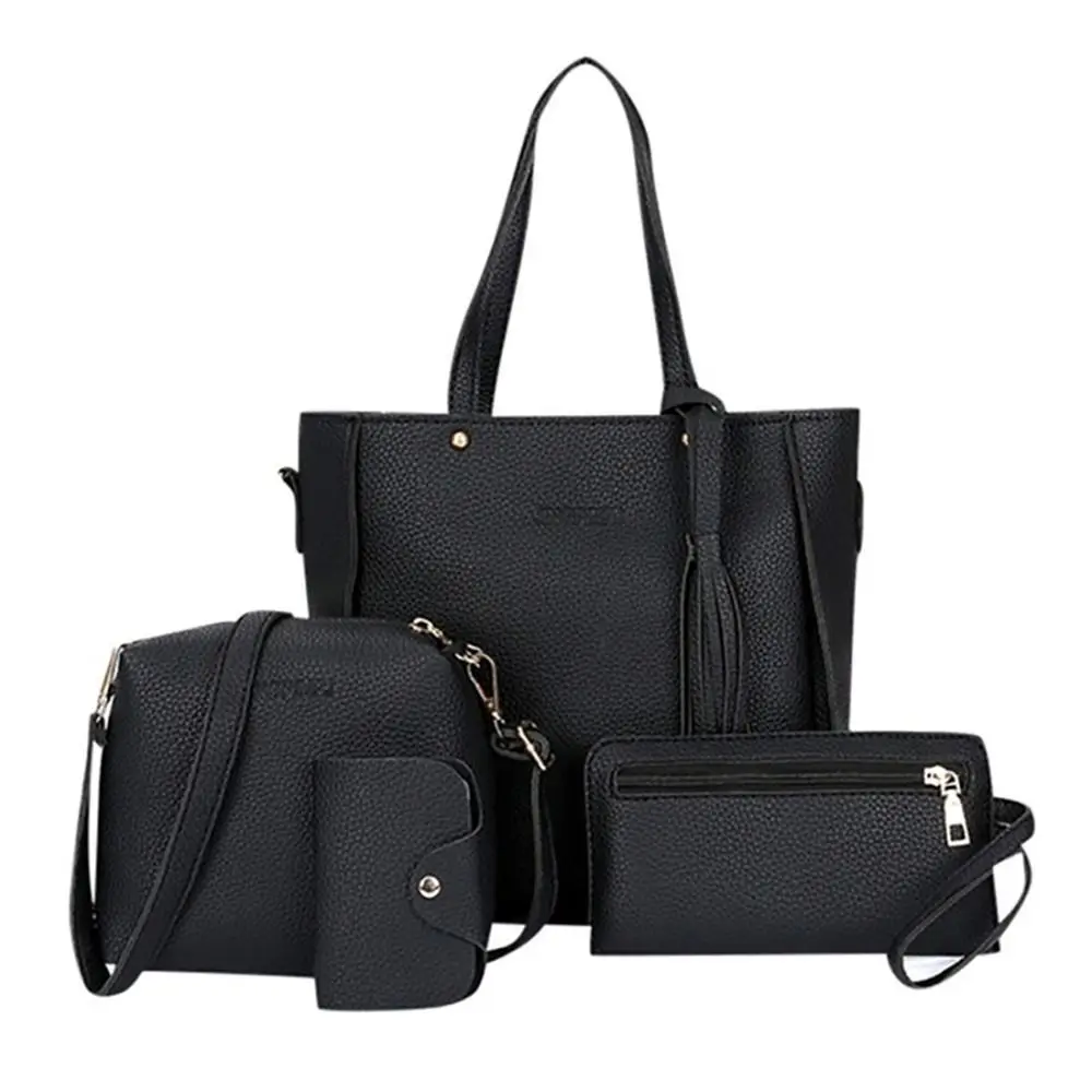 4Pcs/set PU Leather Crossbody Bags High Capacity Women Bag Set Pattern Portable Shoulder Bags Purse Simple Ladies Handbag