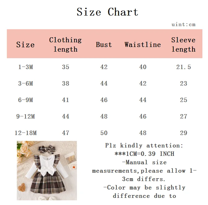 Kleid für Babymädchen, kariertes Kleid mit Rüschen + Stirnband, 2-teiliges Set, geeignet für Babys von 0 bis 18 Monaten, süßes Kleid für Neugeborene, modisches Kleid für Frühling und Herbst. – Detail 7