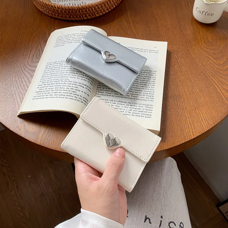 Purse women's wallets small fresh PU leather simple fashion ladies short wallet multi-card niche teenage female student