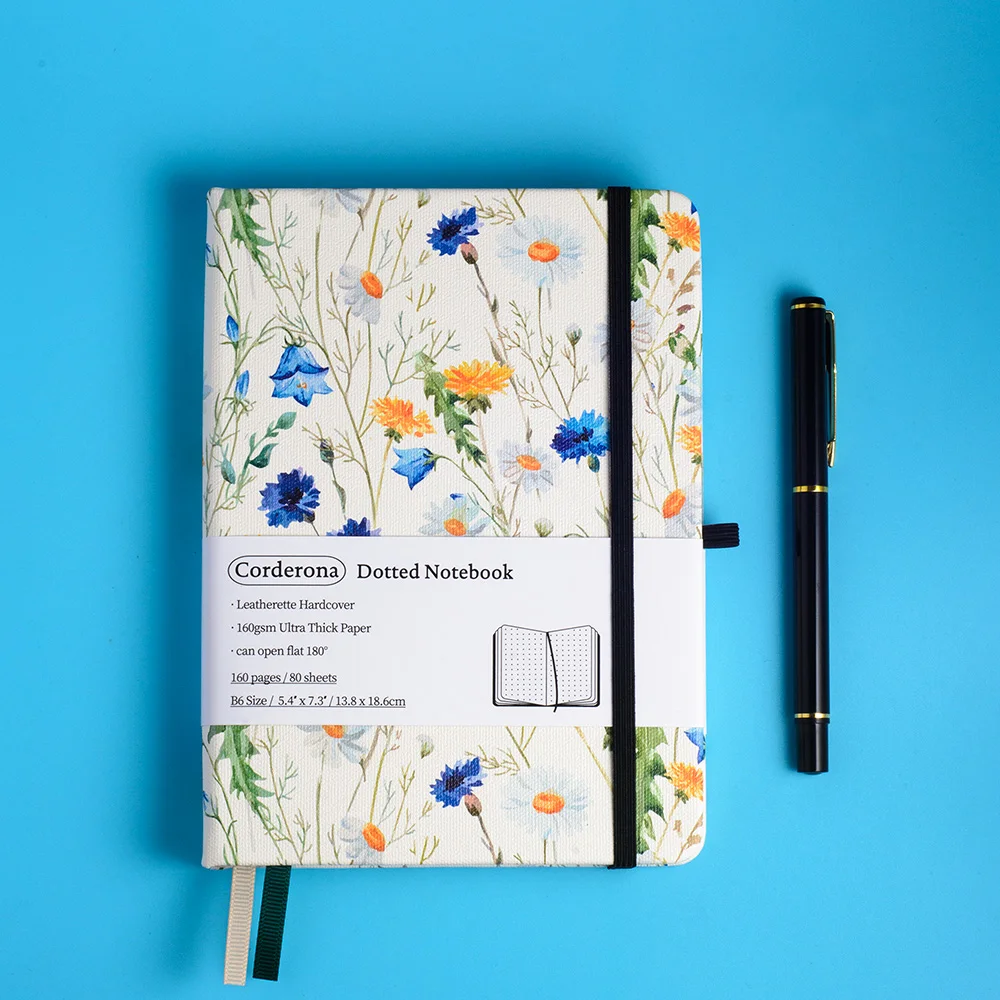 jornal floral portatil com hardcover dot cadernos pontilhados flor fresca art diario 160gsm presente de couro para menina b6 01