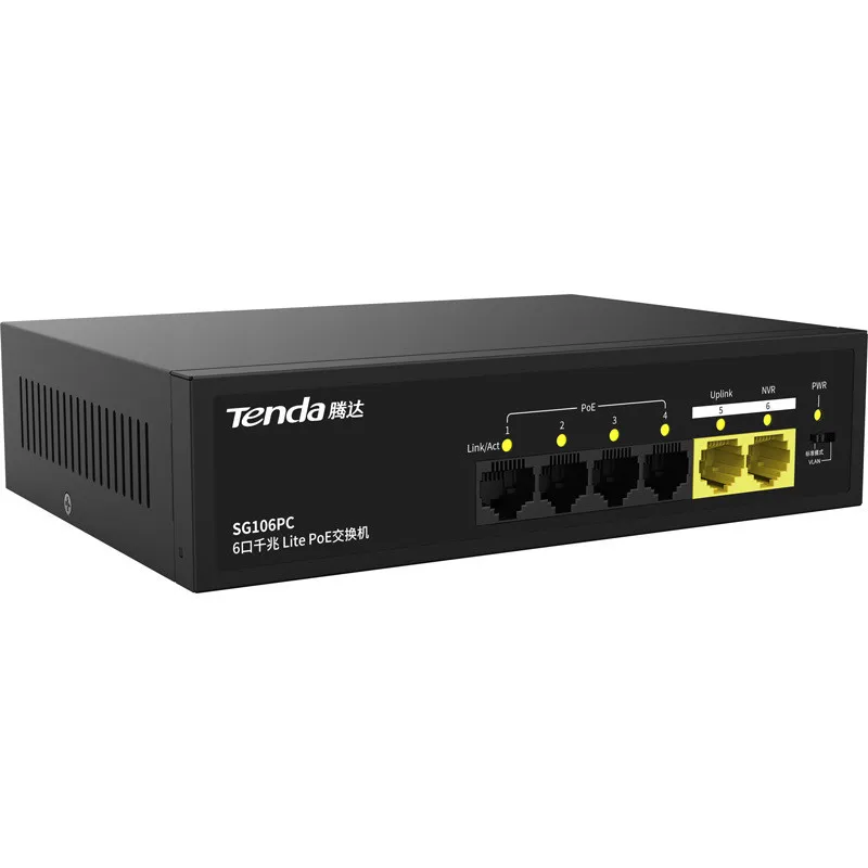 Tenda Gigabit Sg106pc Network Switch PoE Power 1000Mbps AP Monitoring Wiring Project VLAN Cable 1Gbps Ethernet Switch