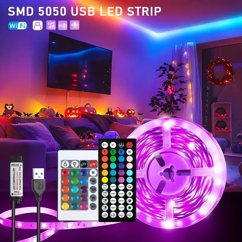 Usb Rgb Светодиодная лента 5 В Bluetooth Wi-Fi Ir 3Key Пульт дистанционного управления 1-30M Светодиодная лампа Диодная лента Для декора комнаты Подсветка телевизора