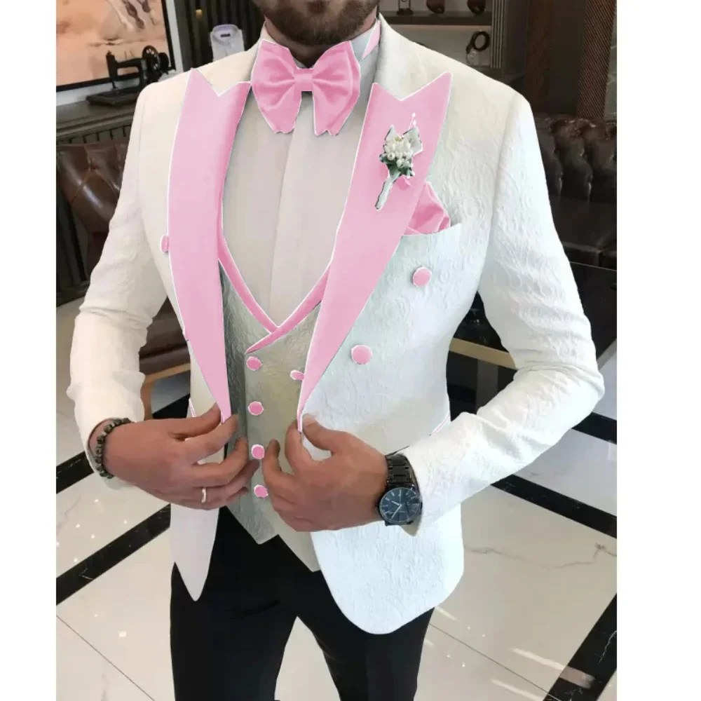 بدلات رجالية سترة الأزهار مع سترة الذروة التلبيب الزفاف سهرة 3 قطع مجموعة مزدوجة الصدر العريس موضة الذكور ملابس الزفاف #6