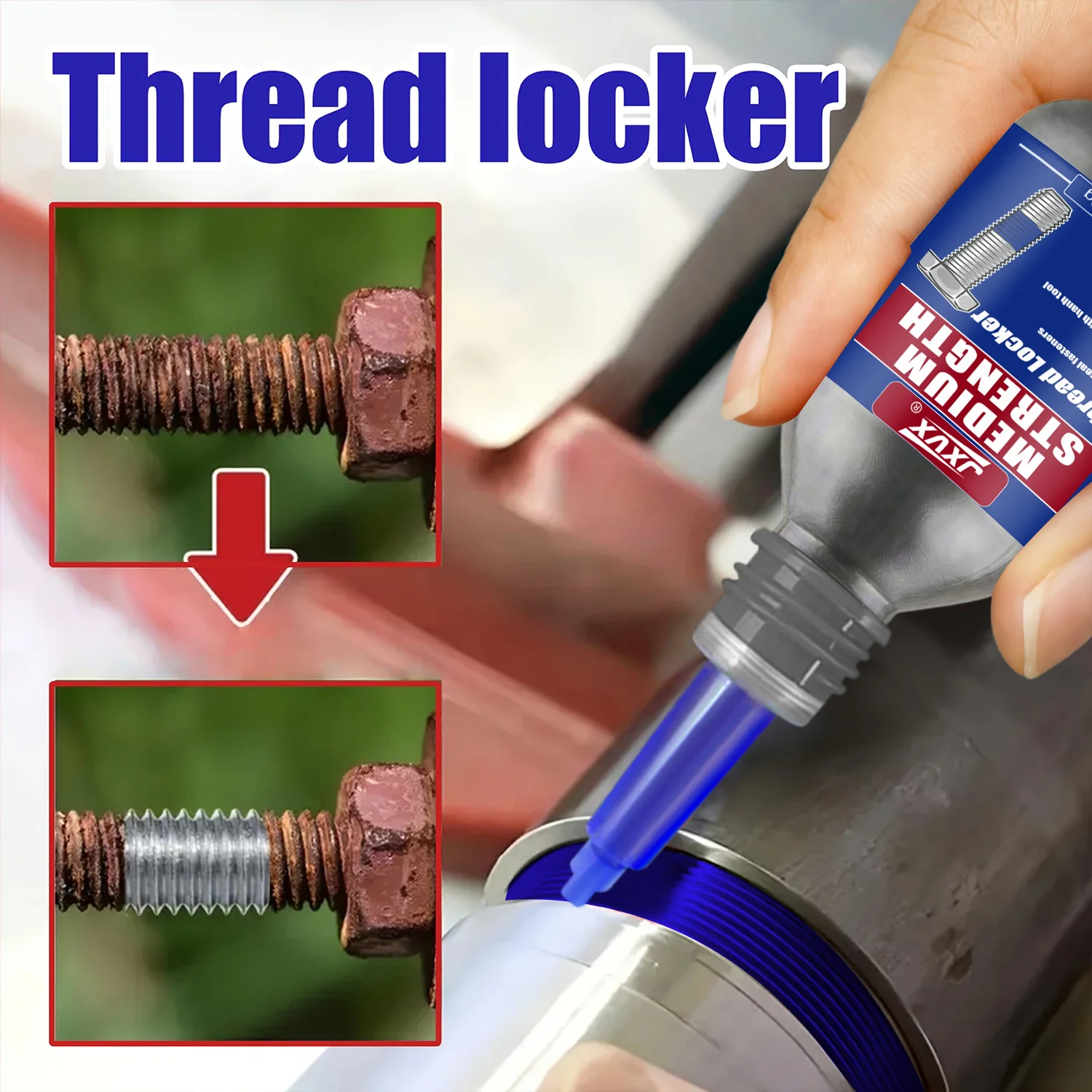 10ml Blue&Red Threadlocker Medium And High Strength Anaerobic Screw Glue Strong Anti-slip Fastening Thread Locker High And Low Strength High-Temperature-Resistant Removable for Bolts/Nuts/Fasteners - Prevents Loosening