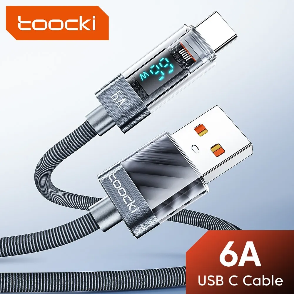 Toocki USB Type C Cable 6A 66W For Huawei OPPO Display Fast Charging Charger USB C Cable Data Cord For Xiaomi 12 Samsung Realme