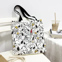 2024 New Miniso Premium Snoopy Printed Portable Canvas Shopping Bag Original Student Kawaii Cartoon Anime Tuition Bag Gift