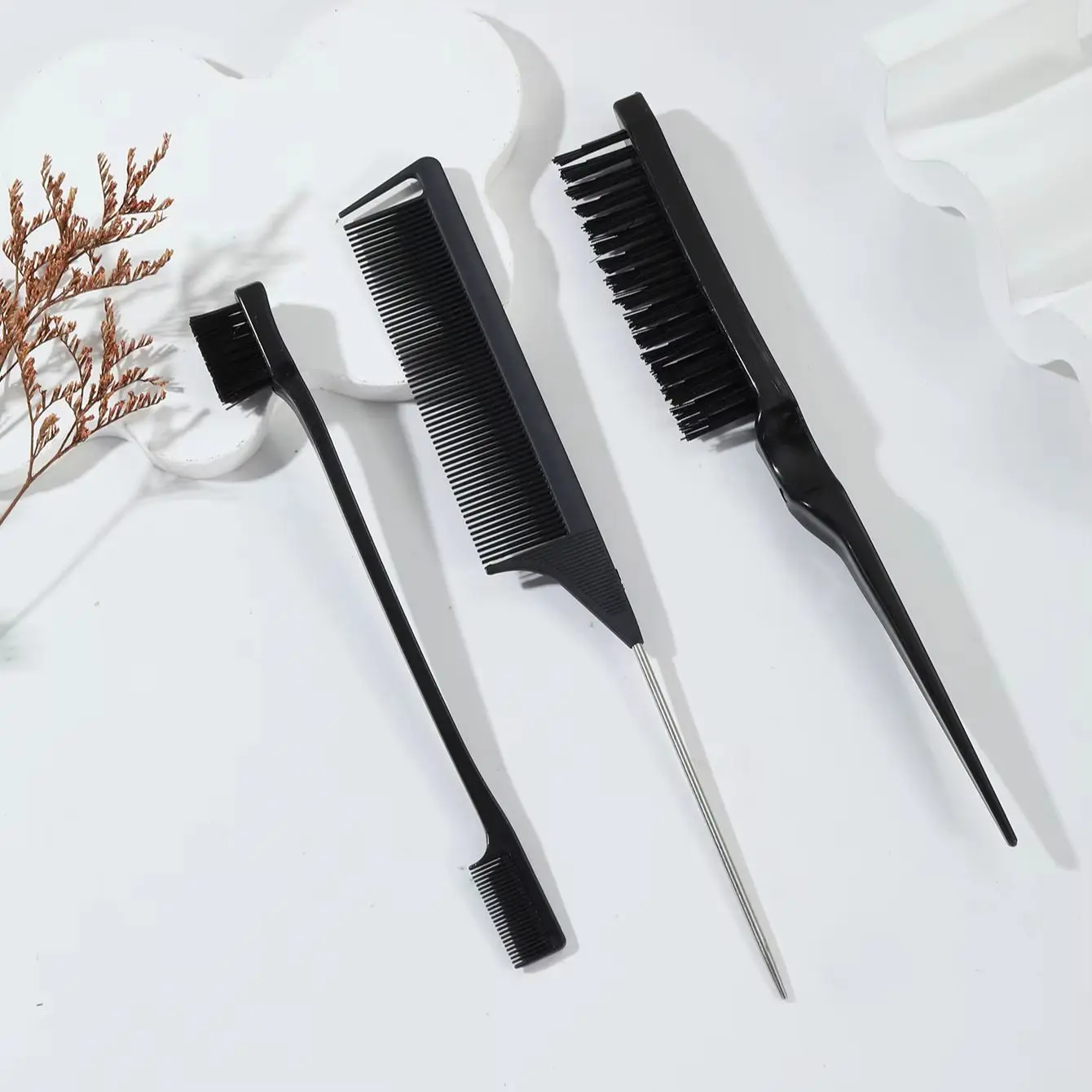 

Набор из 3 расчесок для укладки — нейлоновая щетка, расческа со стальной иглой и заостренным хвостом, расческа для контроля кромок, специально для париков из натуральных волос