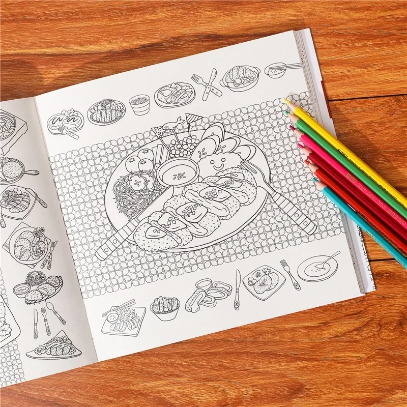 Imagem -04 - Coreano Food Tempo Coloring Book para Crianças e Adultos Aliviar o Estresse Pintura Graffiti Desenho Art Book Papelaria