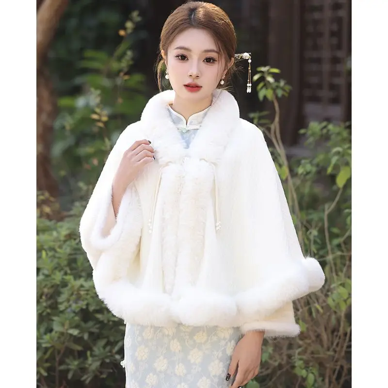 Korea Cardigan Imitatie Konijnenhaar Wit Gebreide Dameskleding Imitatie Cape En Sjaal Jas Winter Nieuw