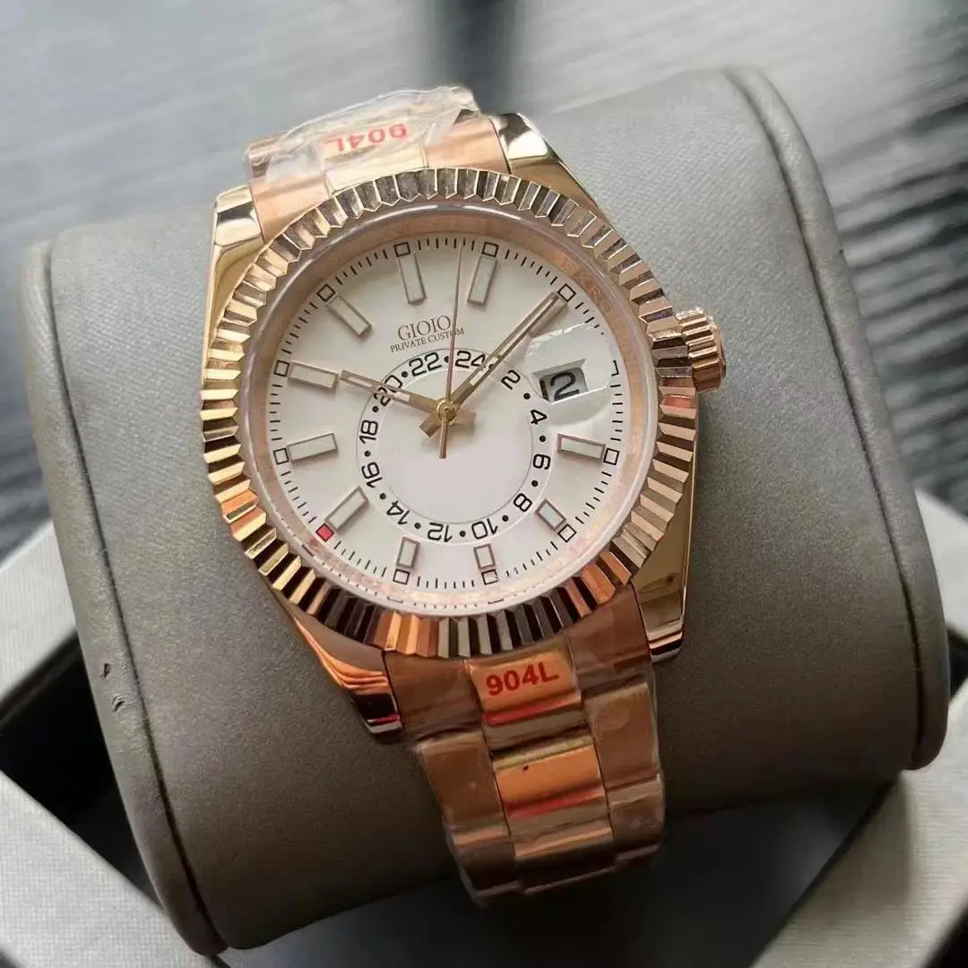 ساعة رجالية فاخرة جديدة أوتوماتيكية ميكانيكية من الفولاذ المقاوم للصدأ باللون الذهبي الأصفر والسماء الزرقاء Dweller 41 ملم