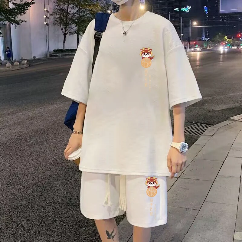 

Летний повседневный мужской комплект Small Fortune Dragon Print Wfle Pattern плюс размер ort Sve orts Set Clete Leisure Set