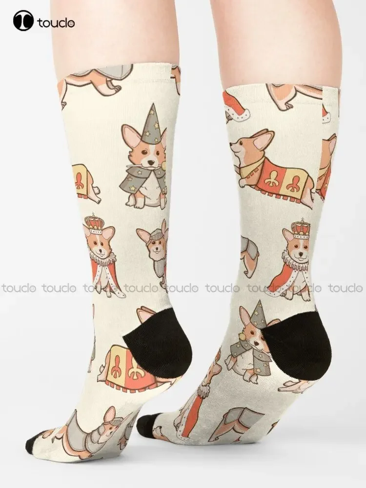 Medieval Fantasy Corgi Slipper Socks For Women Personalized Custom Unisex Adult Teen Youth Street Skateboard Socks