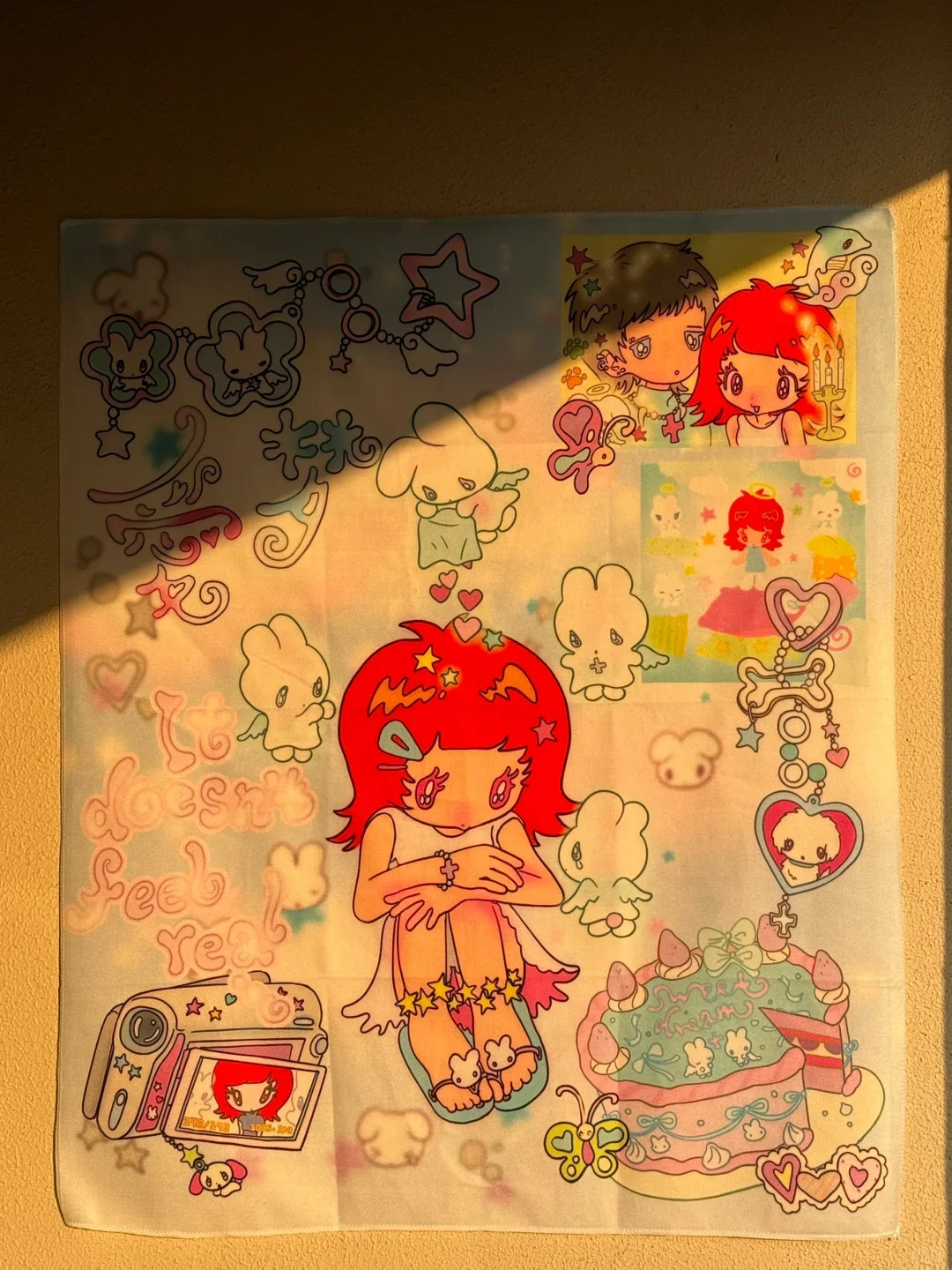 1pc Y2K original cute cartoon pattern tapestry niche splicing elements tapestry hanging cloth back to 2000's
