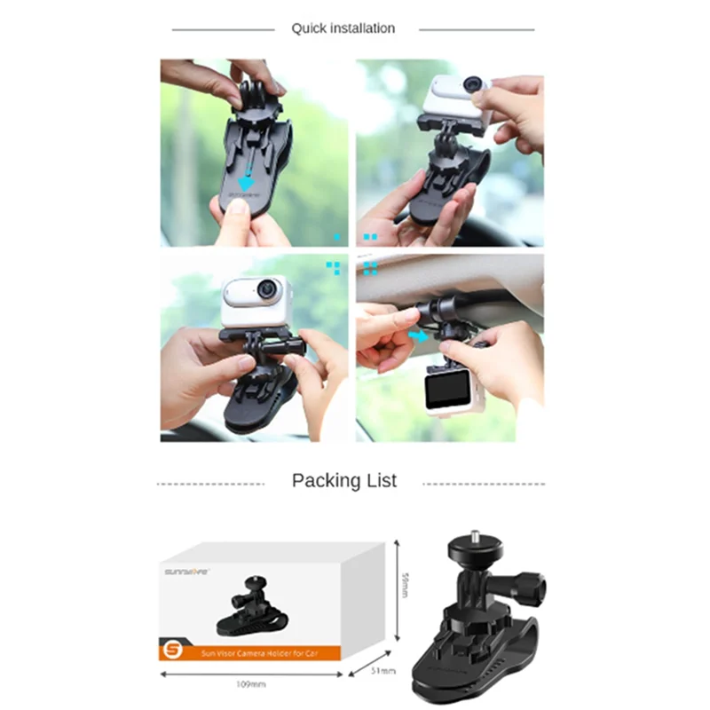New-SUNNYLIFE For Insta360 GO3 Sports Camera Gopro11 Parts Accessories Multi-Functional Portable Car Clip Car Sun Visor Bracket