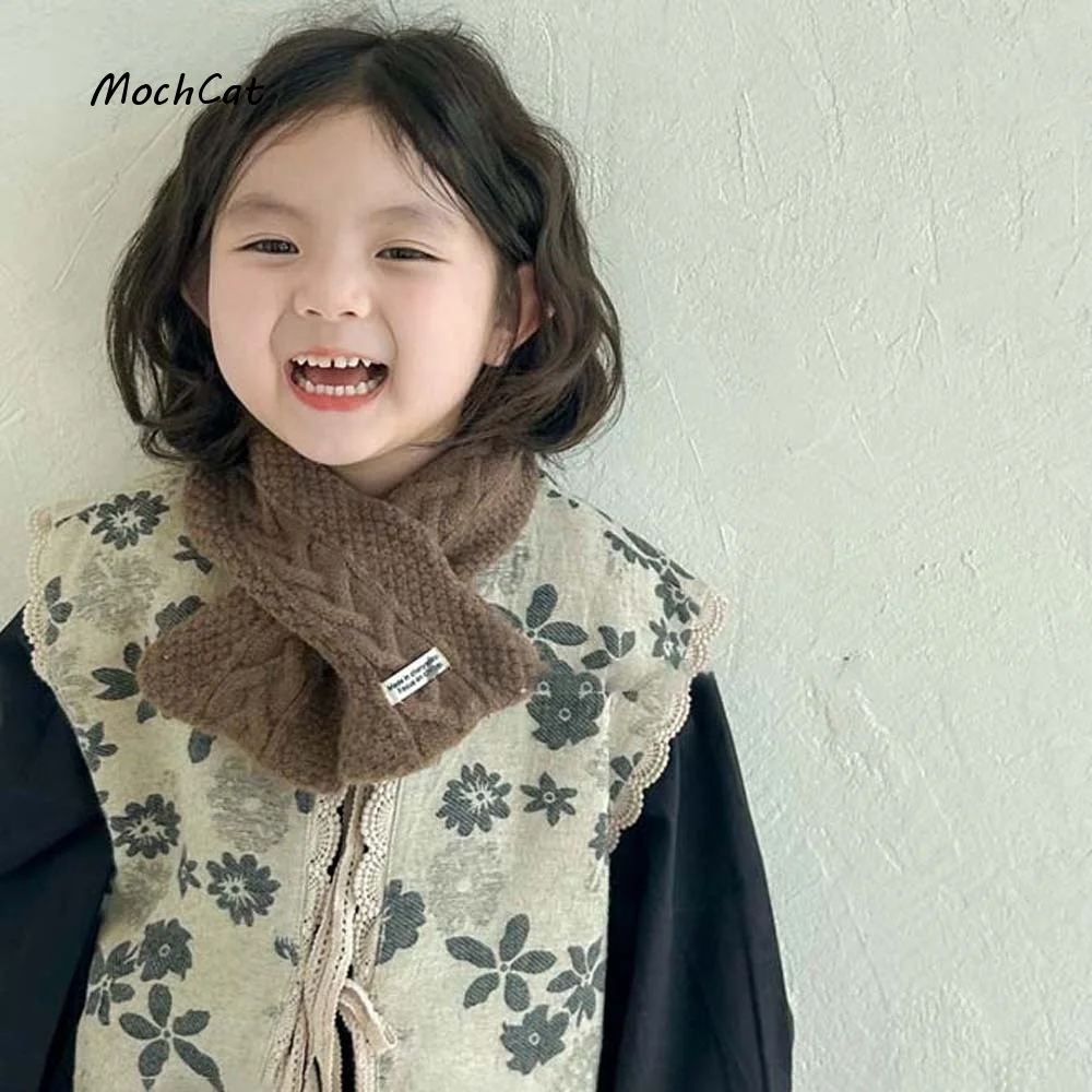 Personality Elastic Children Knitted Scarf Trendy Solid Color Woven Neckerchief Soft All-match Winter Cross Muffler Outdoor