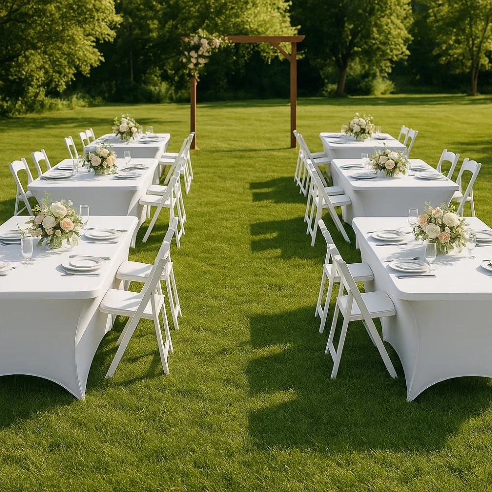 Black 4/6/8FT High Stretch Tablecloth Universal Washable Rectangular Cloth Elastic Birthday Cover Wedding Party