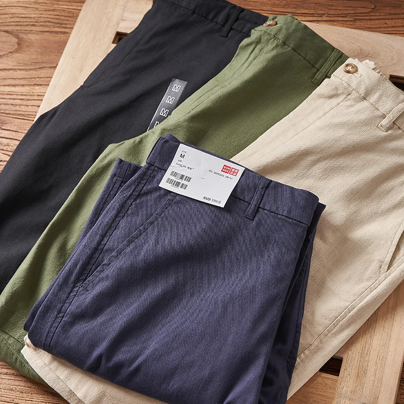 

Faionable Pure Color с эластичной резинкой на талии, хлопково-льняные мужские повседневные брюки Ors Island Country Quali, прямые брюки, пять четвертей...