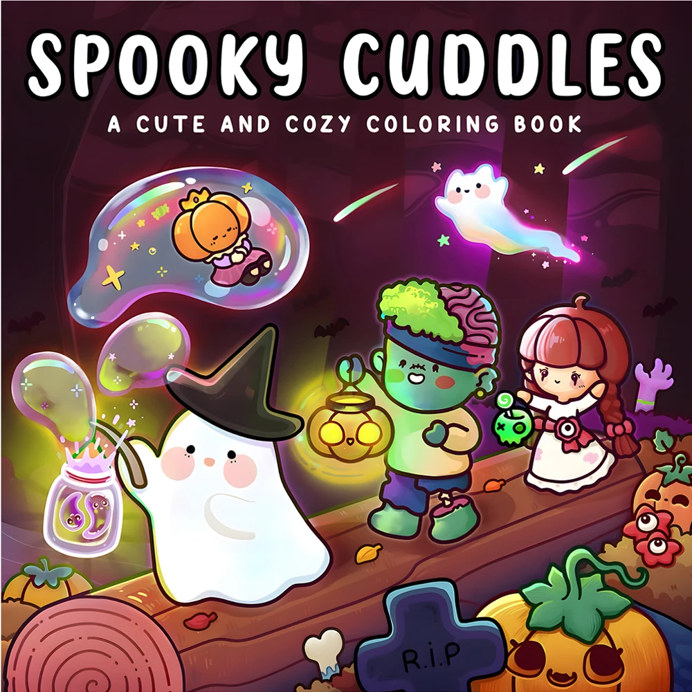 Halloween-Malbuch „COSY FRIENDS“ Malbuch für Erwachsene und Jugendliche mit bezaubernden gruseligen Kreaturen für Halloween-Geschenke – Detail 4