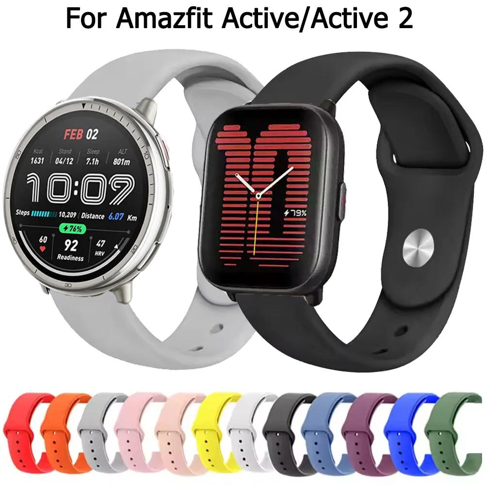 22mm 20mm Silicone Strap For Amazfit Active 2/Bip 3/ Pro Replace Band For Amazfit Bip 5 Unity/Cheetah Pro/Square/Round Wristband