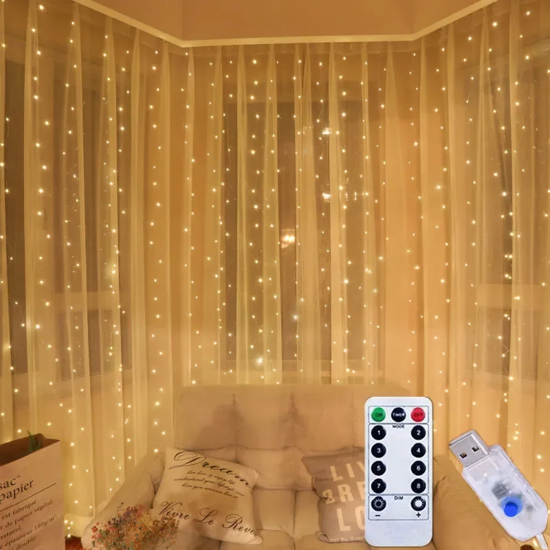 

3M LED Curtain Fairy Lights Remote Control USB String Lights Christmas Decoration For Home Bedroom Wedding Party Holiday Lights