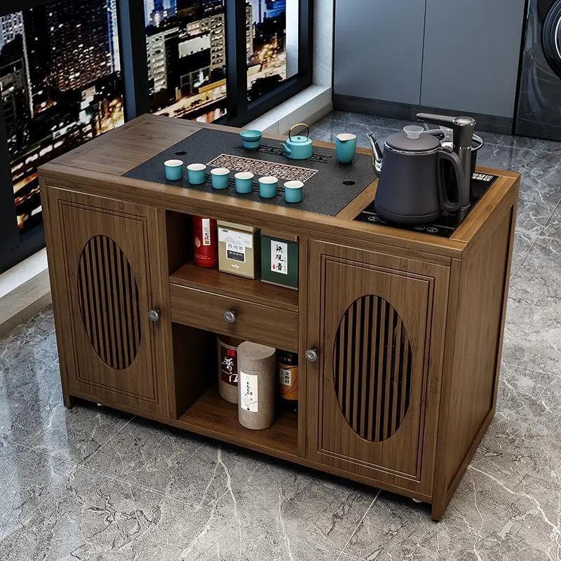 Mobile tea table Tea table Household solid wood tea cart Living room table  set Automatic kettle integrated