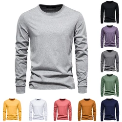 Solid Color Cotton T Shirt Men Casual O-neck Long Sleeved Mens Tshirts Spring Autumn High Quality Basic T-shirt Male