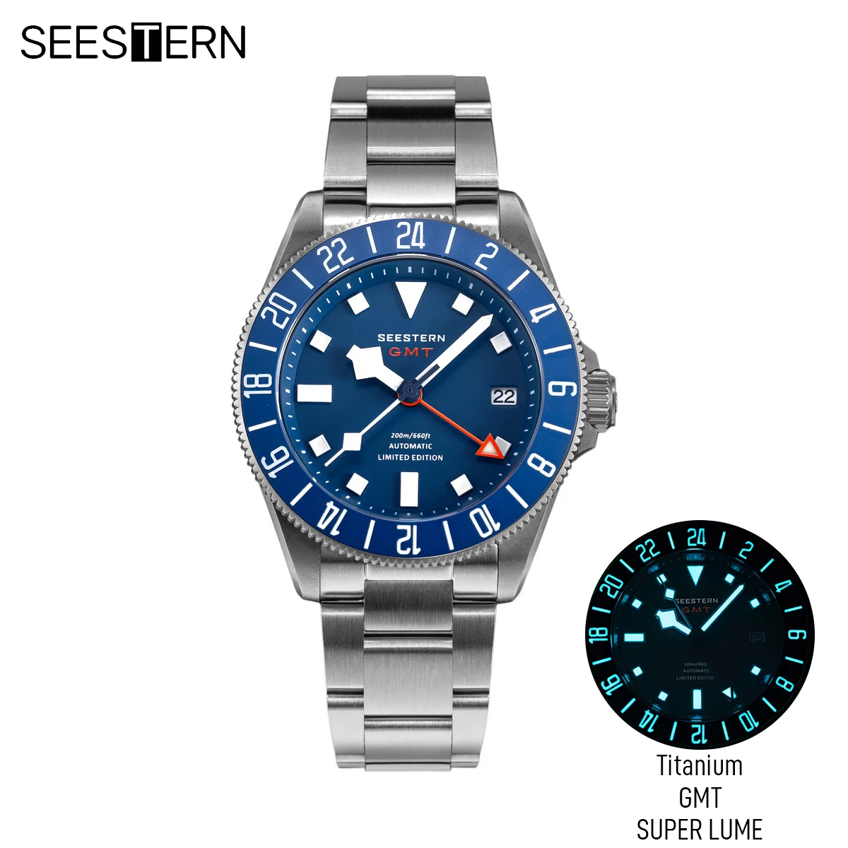 GMT Diver Watch of Men Titanium Wristwatches Automatic Peacock SL3032 Movement 20bar Waterproof Sapphire Crystal BGW9 Luminous