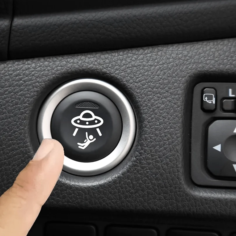 Universal Auto Interior Decals for Car Empty Button Decor4Pcs Funny UFO Blank Button Vinyl Stickers