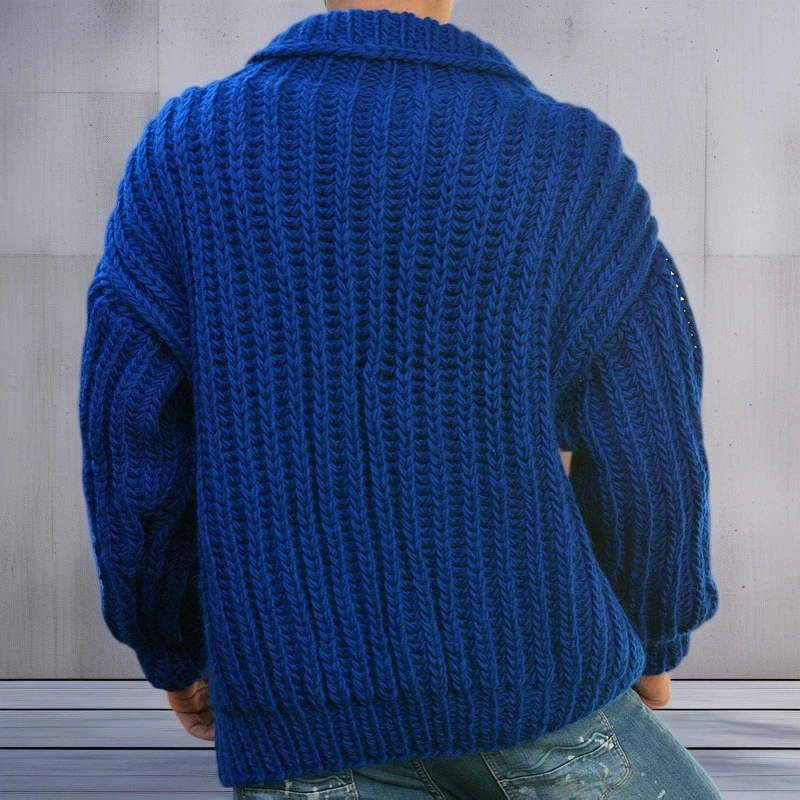 Abrigo de invierno de estilo étnico nórdico, suéter de aguja gruesa con doble botonadura azul grueso a la moda, chaqueta de lana holgada de alta gama