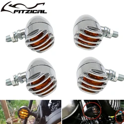 4Pcs Motorcycle Universal Turn Signal Light Chrome Bullet Indicator Lamp Metal For Honda For Yamaha For Harley Bobber Chopper