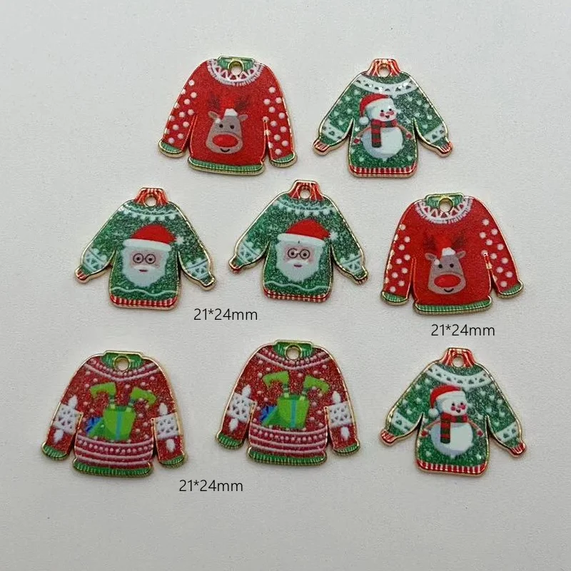 10pcs alloy Christmas sweaters jackets earrings charming funny cute shining reindeer snowman keychain diy pendant jewelry making