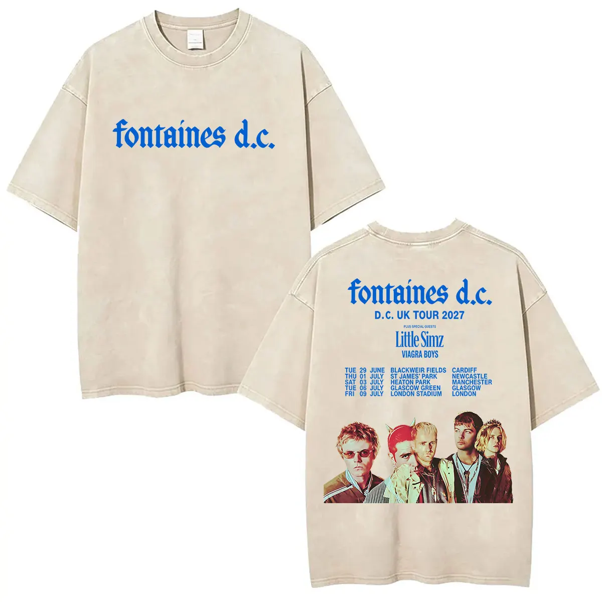 Rock Band Fontaines D.C EU and UK Tour 2027 Vintage Washed T Shirts Men's Hip Hop Punk Loose Pop Short Sleeve T-shirt Streetwear